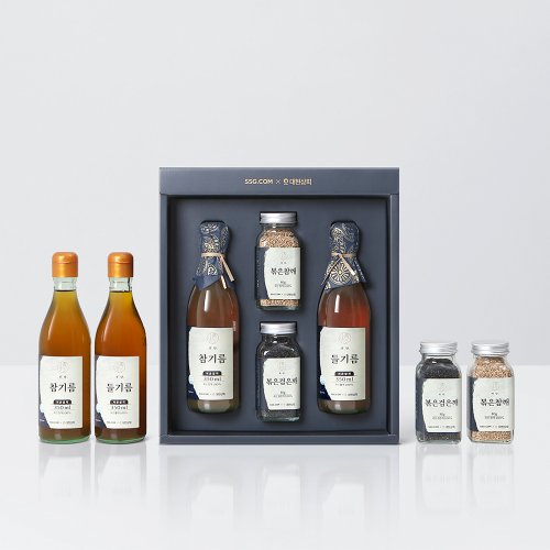 [대현상회] Premium 국산 참기름 들기름 선물세트 (참기름350ml,들기름350ml,볶은검은깨,80g,볶은참깨 80g) (선물상자포장)