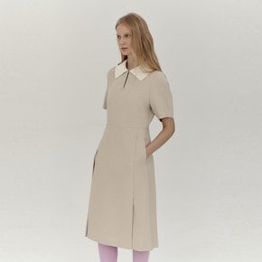 Knit Collar Volume Dress_L/BEIGE