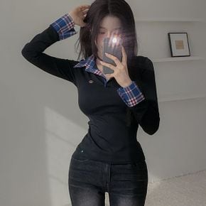 프레피룩 체크 레이어드 슬림 카라티 to 2415c_P415192206