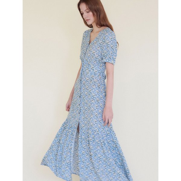 FLORAL PRINT ROBE MAXI DRESS [SKY BLUE]