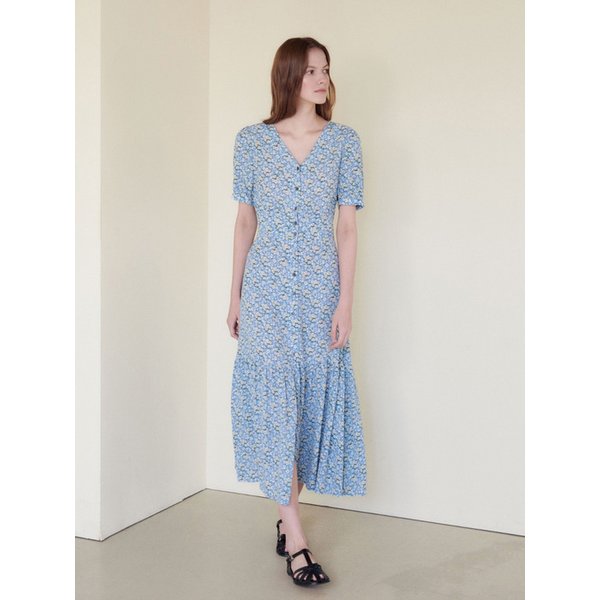 FLORAL PRINT ROBE MAXI DRESS [SKY BLUE]