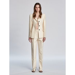 SINGLE BREASTED SILK JACKET (CREAM)