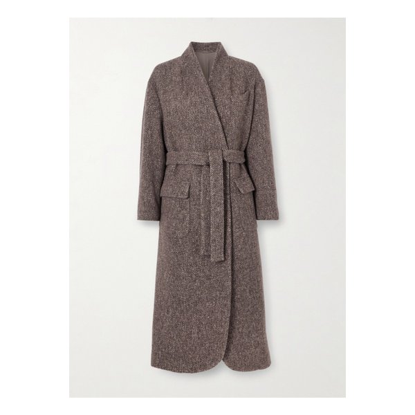 브루넬로쿠치넬리 벨트 울 캐시미어 혼방 부클레 코트 브라운 46376663162898515