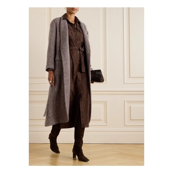 브루넬로쿠치넬리 벨트 울 캐시미어 혼방 부클레 코트 브라운 46376663162898515