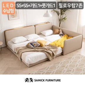 SAMICK 루시 LED수납형 저상형 패밀리 침대 SS+SS(필로우탑 7존 독립 매트리스)+가드1+풋가드1