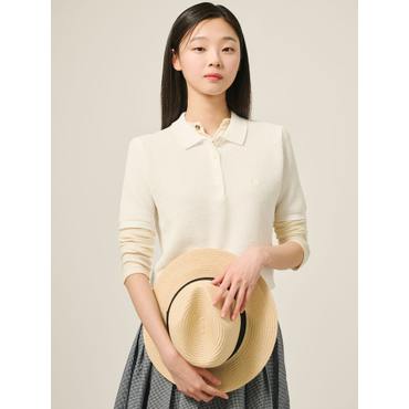 빈폴레이디스 25SS [빈폴솔솔니트] 와플 칼라넥 반소매 풀오버 - 화이트 BF5451C101