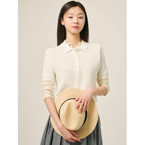 빈폴레이디스 25SS [빈폴솔솔니트] 와플 칼라넥 반소매 풀오버 - 화이트 BF5451C101