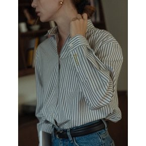 Better embroidery stripe cotton shirt_Ivory