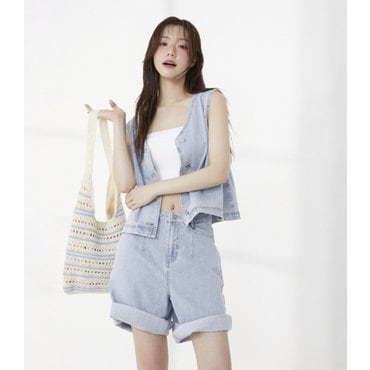 플라스틱아일랜드 밑단데끼 5부 카펜터데님 팬츠 (PR2DP661)