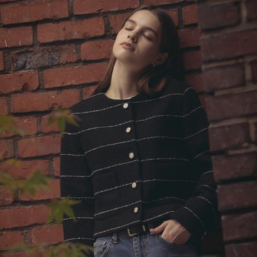틸아이다이 Collarless moa tweed jacket_Black