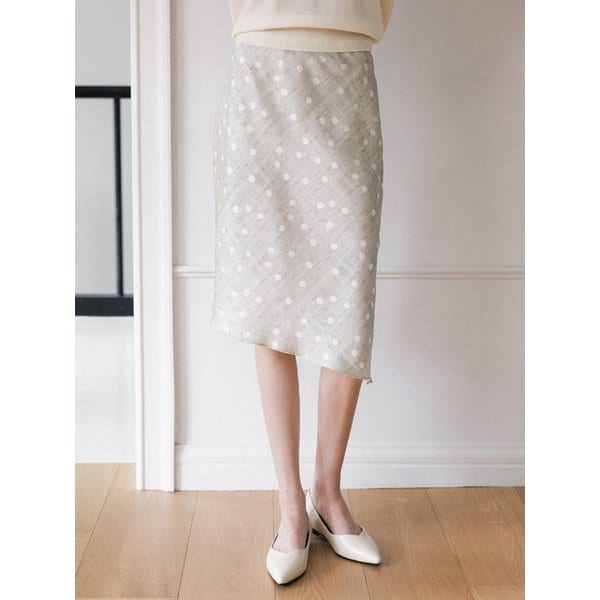 바이어스 톤온톤 도트 언밸런스 새틴 스커트_2color