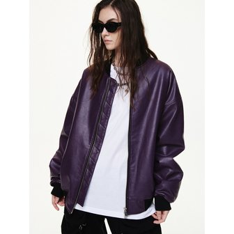 비콰이엇 [UNISEX] FAUX LEATHER PADDED BOMBER JACKET_PURPLE