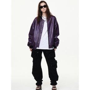 [UNISEX]FAUX LEATHER PADDED BOMBER JACKET_PURPLE