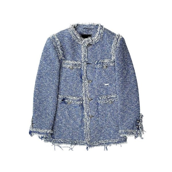 BLUE DISTRESSED 4-POCKET TWEED JACKET