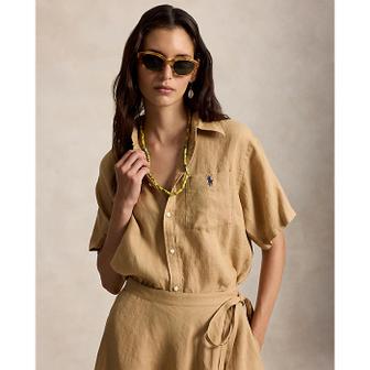 폴로 랄프 로렌 여성 오버사이즈핏 리넨 숏 슬리브 셔츠(WMPOSHTNDO21189260)