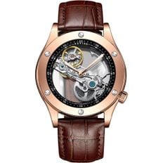 일본 몽블랑 시계 워치 Tourbillon Automatic Mechanical Skeleton 레더 스트랩 Mens Wine Barre