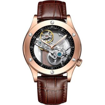  일본 몽블랑 시계 워치 Tourbillon Automatic Mechanical Skeleton 레더 스트랩 Mens Wine Barre