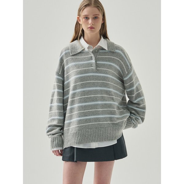 모헤어 울 스트라이프 카라 니트 [3COLORS]