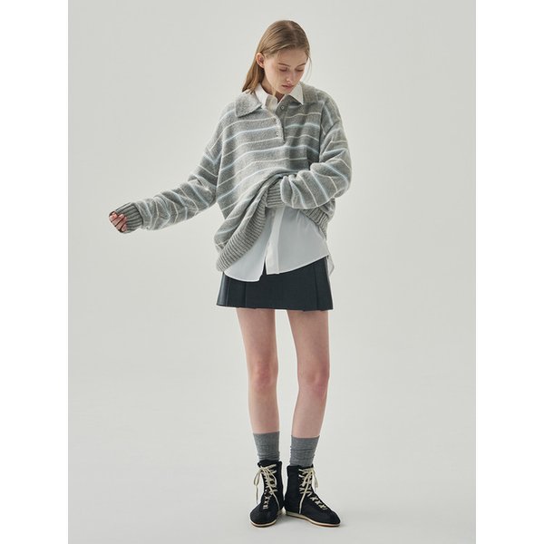 모헤어 울 스트라이프 카라 니트 [3COLORS]