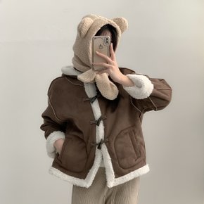 양털 스웨이드 후드 떡볶이 코트 무스탕2color