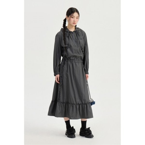 Ruffle Point Hood Long Dress (dark grey) LFDAM26330GYD
