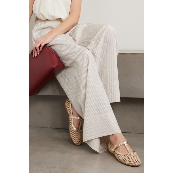 에라티 메탈릭 가죽 트림 라피아 발레리나 플랫 슈즈 46376663162974978