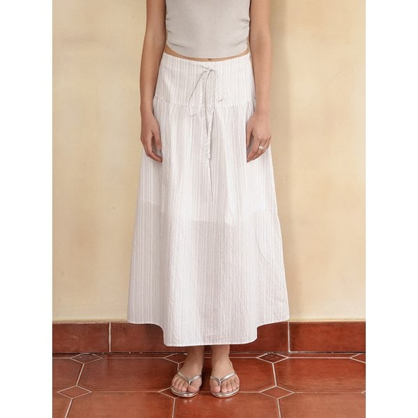 PINSTRIPE FLARED LONG SKIRT [WHITE(S/T)]