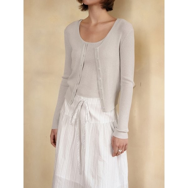 PINSTRIPE FLARED LONG SKIRT [WHITE(S/T)]