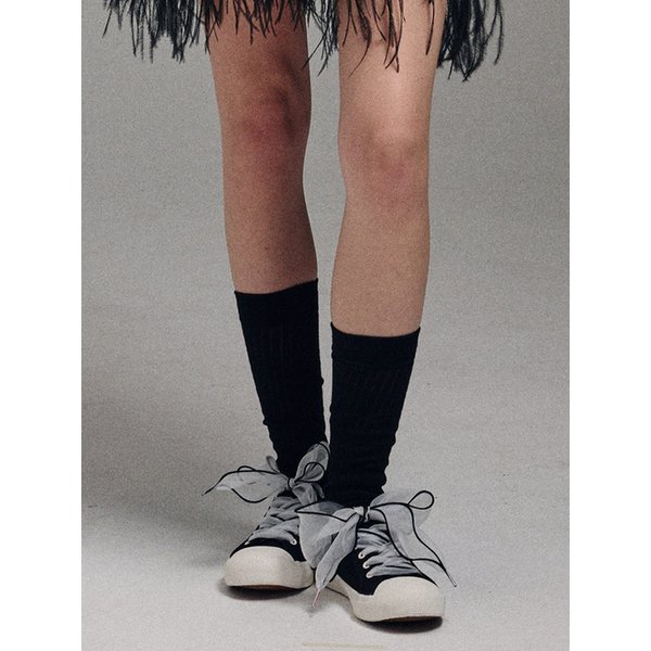 RIBBON SHOELACE_WHITE BLACK