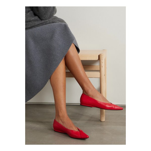 루루 드 시종 바르시 가죽 발레리나 플랫 레드 1647597352674496