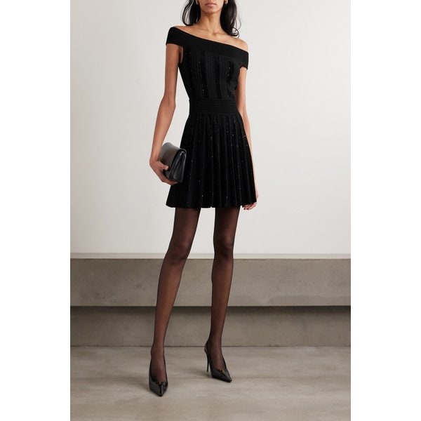 오프숄더 글리터 벨벳 리브 니트 탑 46376663162945922