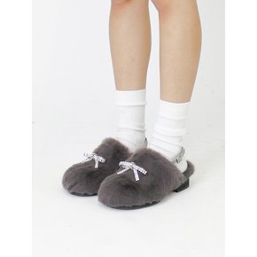 Mink Fur Clog Mule gray