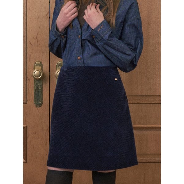 SAGE KNEE-LENGTH CORDUROY SKIRT_NAVY
