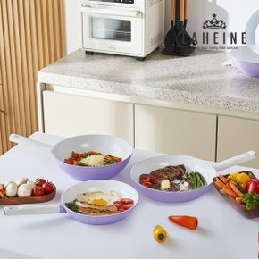 더 퀀 포토프 퍼플 IH 세라믹코팅 프라이팬 3종 세트 (24팬+28팬+28cm웍 궁중팬)