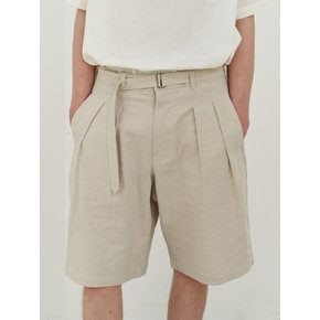 Belted wide linen shorts (beige)