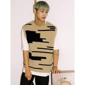 [벤시몽 x TMH] COLOR MIXED KNIT VEST MAN - BEIGE&BLACK