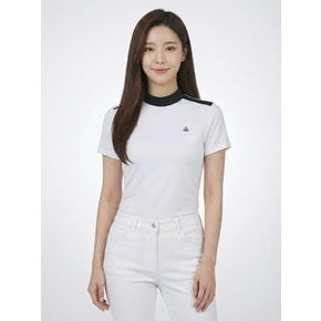 여성 배색 포인트 하프넥 반팔 티셔츠 AWTHL5177-100_G