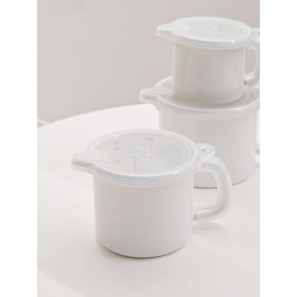 본아페 법랑 인덕션 계량 눈금 냄비 화이트 1000ml (뚜껑 손잡이 포함)