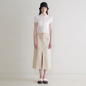 Slit Flap Pocket Midi Skirt in L/Khaki VW4MS230-46