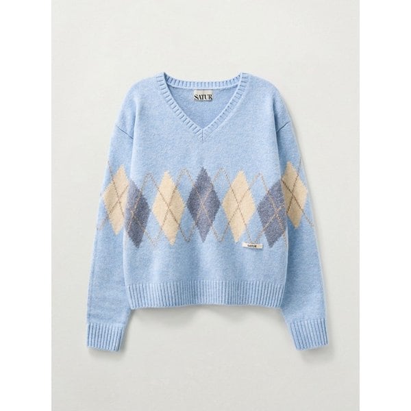 (W) 아가일 브이넥 풀오버 니트_스카이 블루