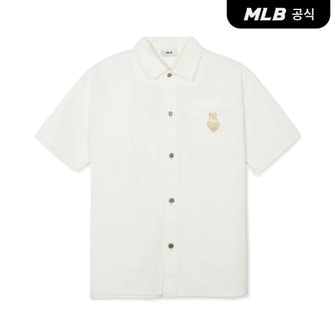 MLB [코리아공식] 하트 로고 반팔 데님셔츠 NY (Cream)