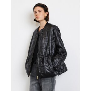 COLLARLESS QUILTED PADDING JACKET [CREAM][BLACK]