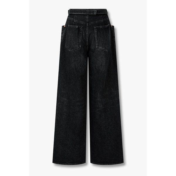 [CLASSICS]여성 벨티드 와이드 데님 팬츠_블랙 6416110100000