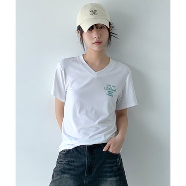반에이크 브이넥 사이드 자수 티셔츠(반) VB55TSM203Z