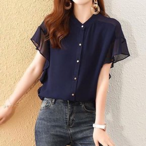 레츠미 프릴 소매 반팔 블라우스