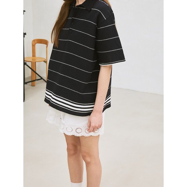 striped over-fit collared knit (navy)