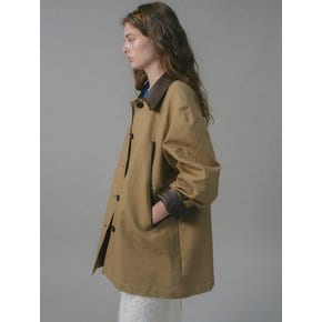 U Manon Leather Half Coat_Khaki Beige