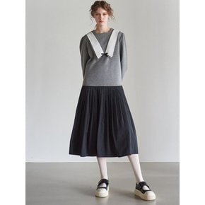 SCALLOP COLLOR PLEATS DRESS_GRAY