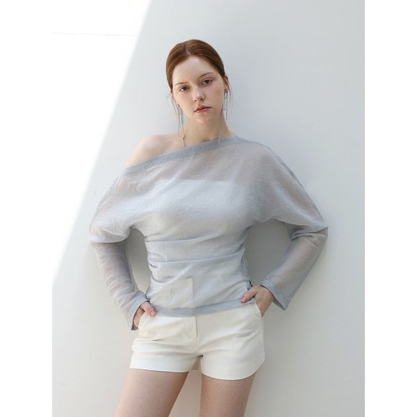 Soft sheen one-shoulder blouse - MISTY BLUE