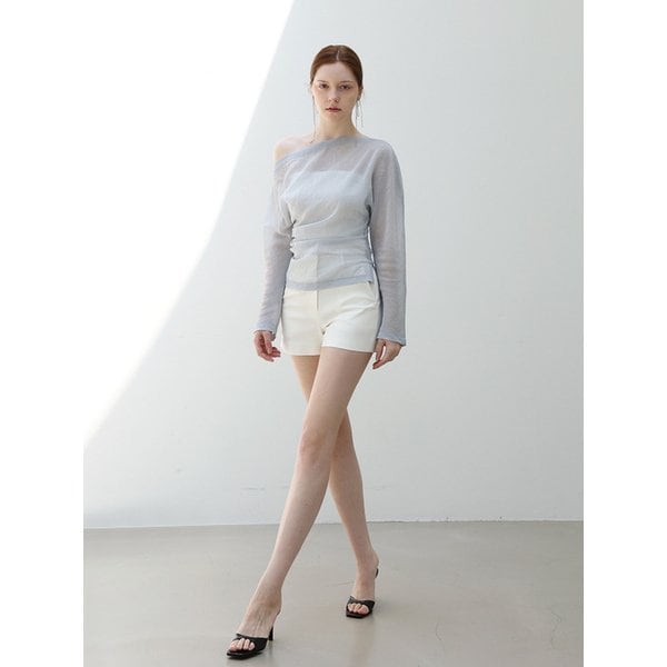 Soft sheen one-shoulder blouse - MISTY BLUE
